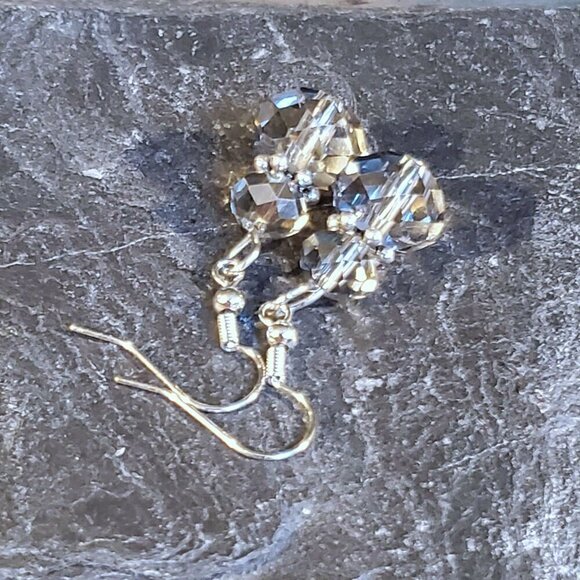 Vintage Faceted Clear Smoke Crystal Rondelle Silver Plated Bali Style Daisy Bead - Picture 3 of 7